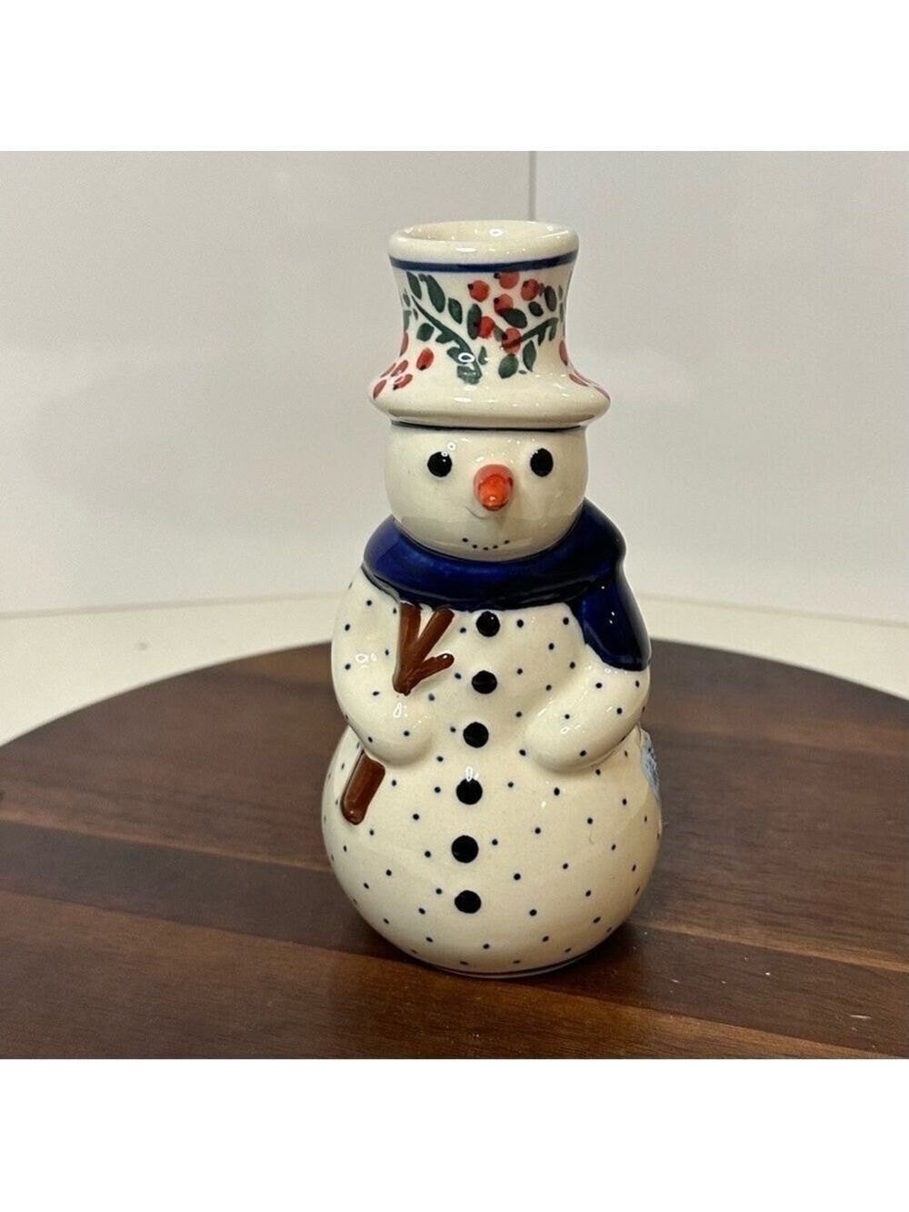 Polish Stoneware Style Snowman Candle Holder – Hand-Painted 6” Winter Home Décor